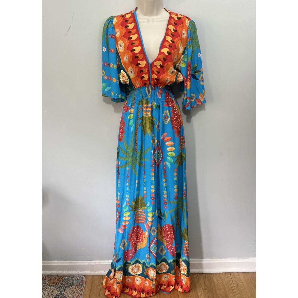 Artecor Maxi Dress Womens Medium Colorful Tropical Bohemian Resort Festival *